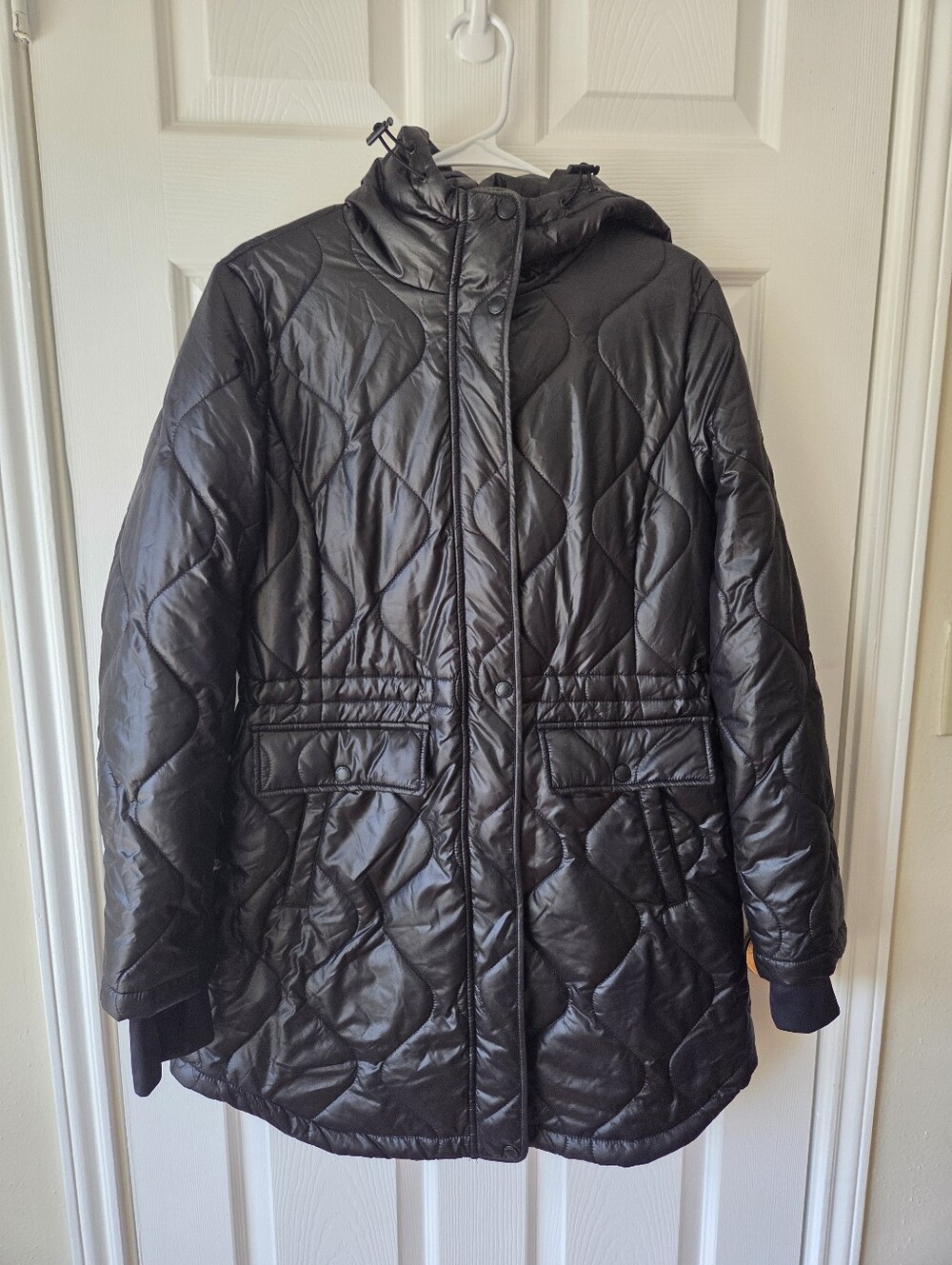 Sam Edelman Black Puffer Quiletd Jacket Sz M Hooded Full Zip Streetwear